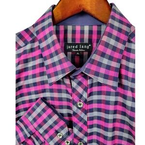 Jared Lang Mens XL Plaid Button Up Long Sleeve Roll Tab Shirt